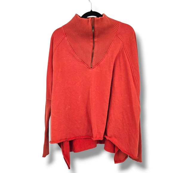 Urban Daizy Pullover Poncho Cowl Neck Half Zip Raw Hem Top Size M - Picture 1 of 12